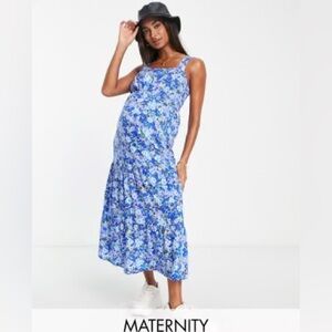 ASOS Influence Maternity tie back midi dress in blue multi
